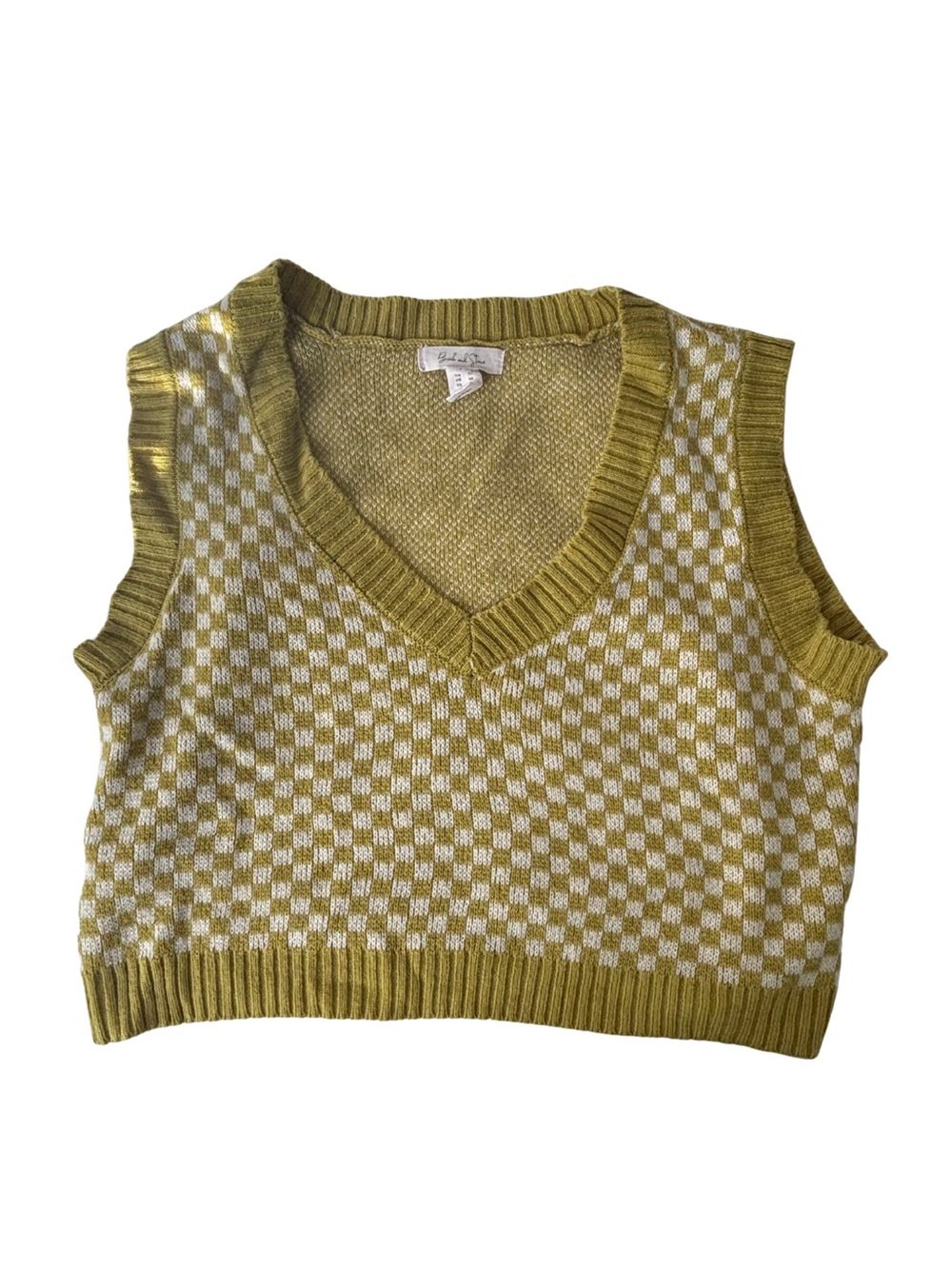 Birch & Stone Checkered Chartreuse Sweater Vest
